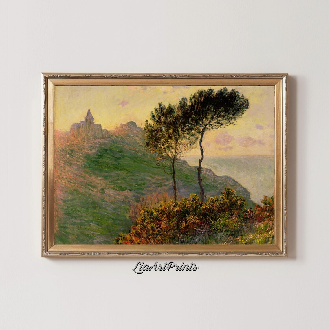 Claude Monet Church on Cliff at Sunset with Pine Trees Impressionist Poster - Image 4