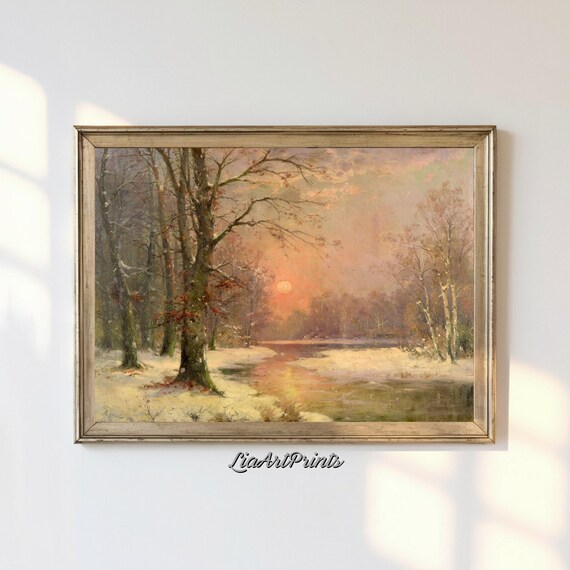 Winter Sunset Landscape, Snowy Forest Wall Art
