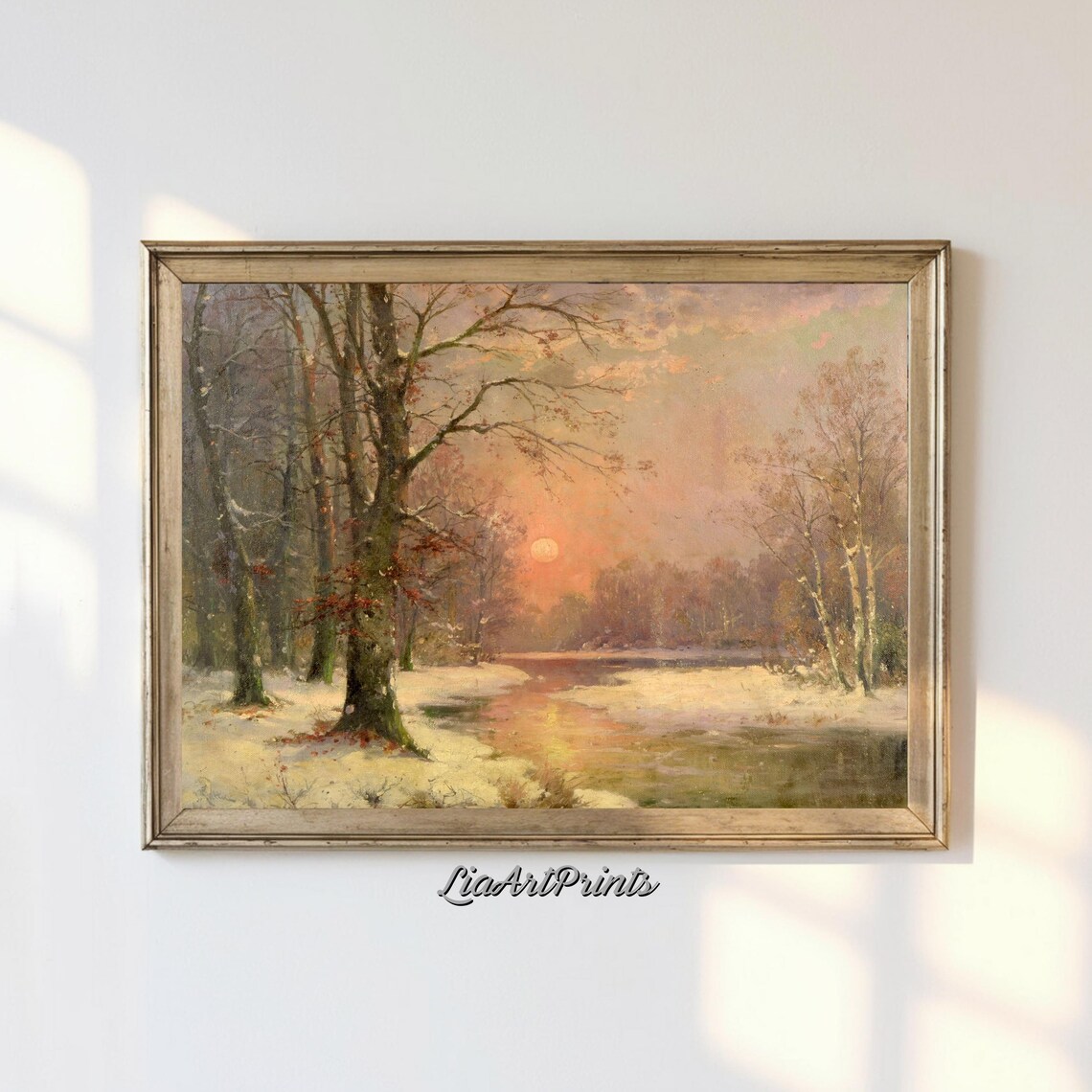 Winter Sunset Landscape, Snowy Forest Wall Art