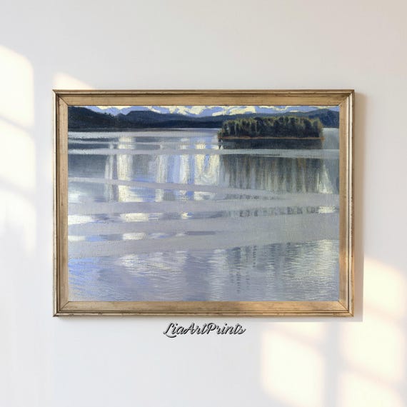 Peaceful Lake Reflection, Serene Island Waterscape