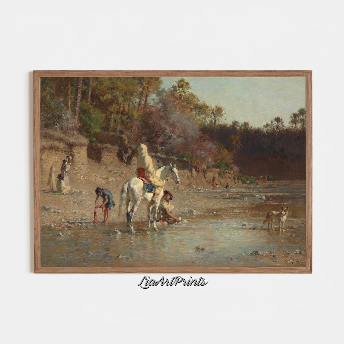 Orientalist Riders Watering Horses at a Desert River Scene Poster - Image 2