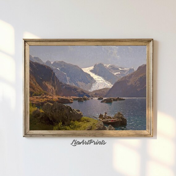 Vintage Mountain Landscape Art Print Serene Nature Wall Decor Rustic Scandinavian Style Wall Art For Living Room