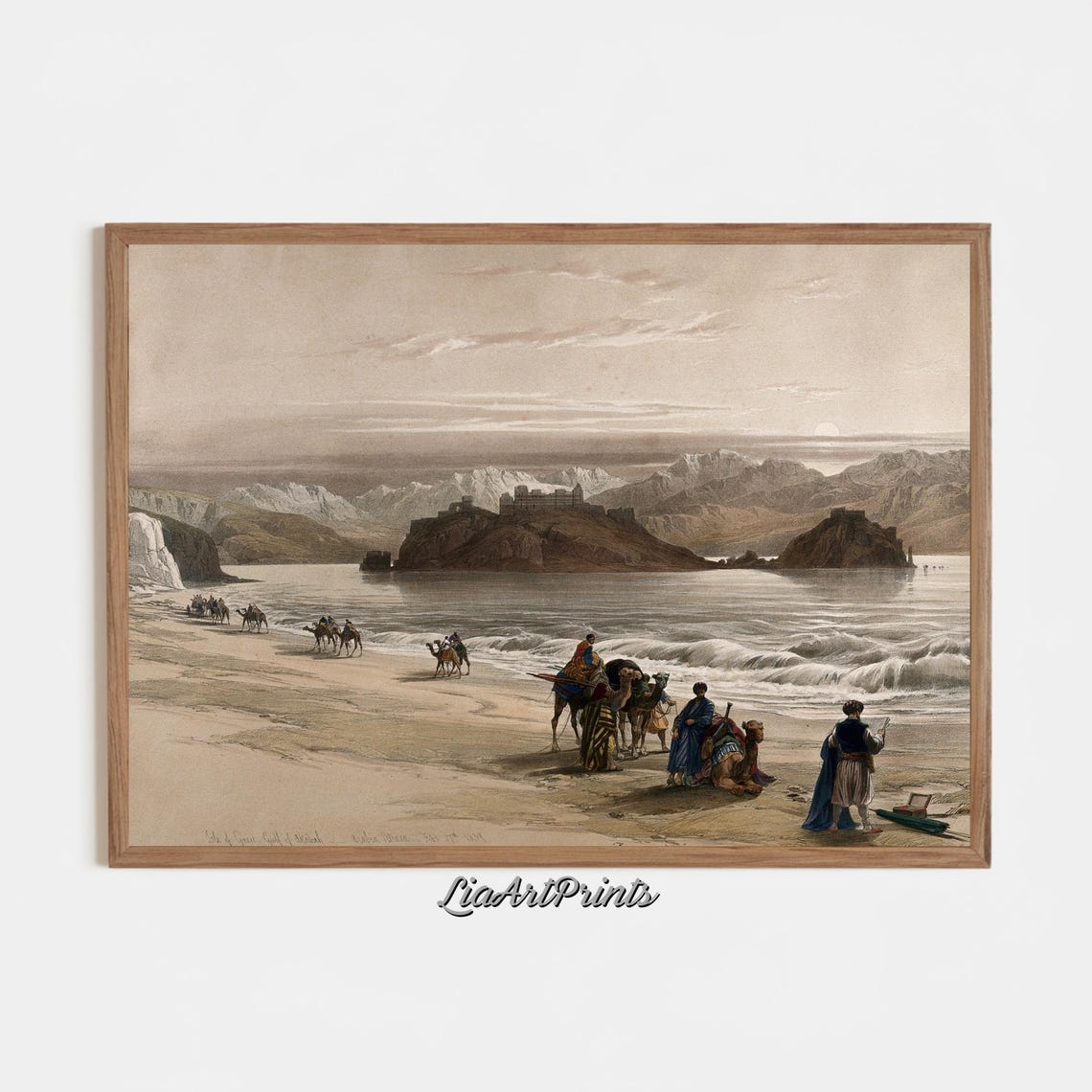 David Roberts Abu Zeneem Gulf Of Suez Camel Caravan Lithograph Poster - Image 3