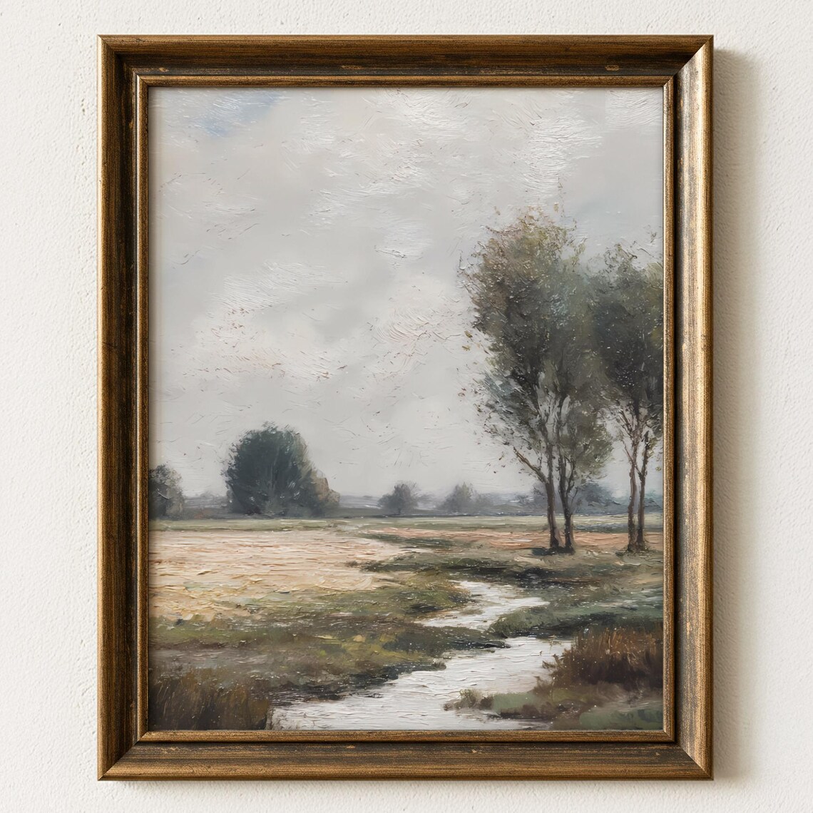 English Countryside Stream Soft Vintage Landscape Oil Poster