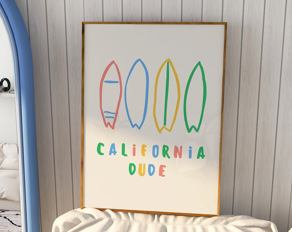 California Dude Four Colorful Surfboards Retro Trendy Art Poster