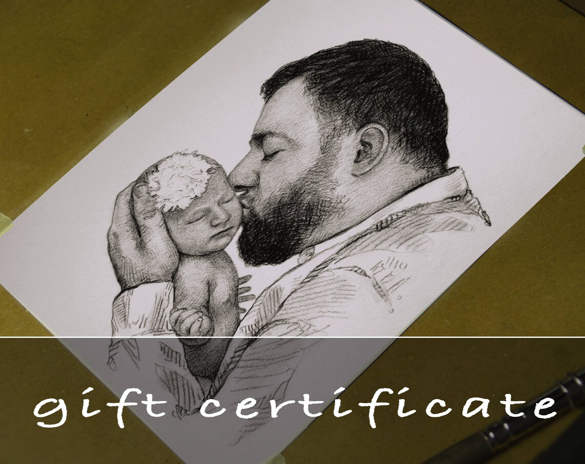 Christmas Gift Certificate, Custom Charcoal Drawing