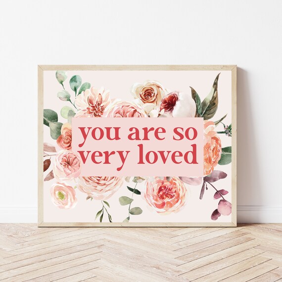 You Are So Loved Nursery Print Baptism Party Decor Boho Christian Floral Bible Verse Baby Girl Gift Religious