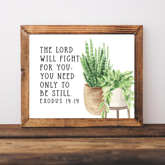 Minimalist Bible Wall Art The Lord Will Fight For You Be Still Sign Houseplants Poster Modern Christian Print Scripture Bedroom Office