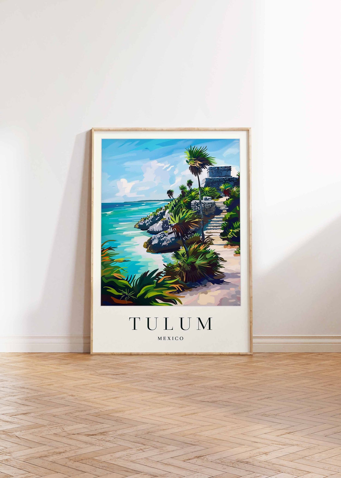 Tulum Mexico Mayan Ruins Cliff Coast Illustrated Travel Poster - Image 2