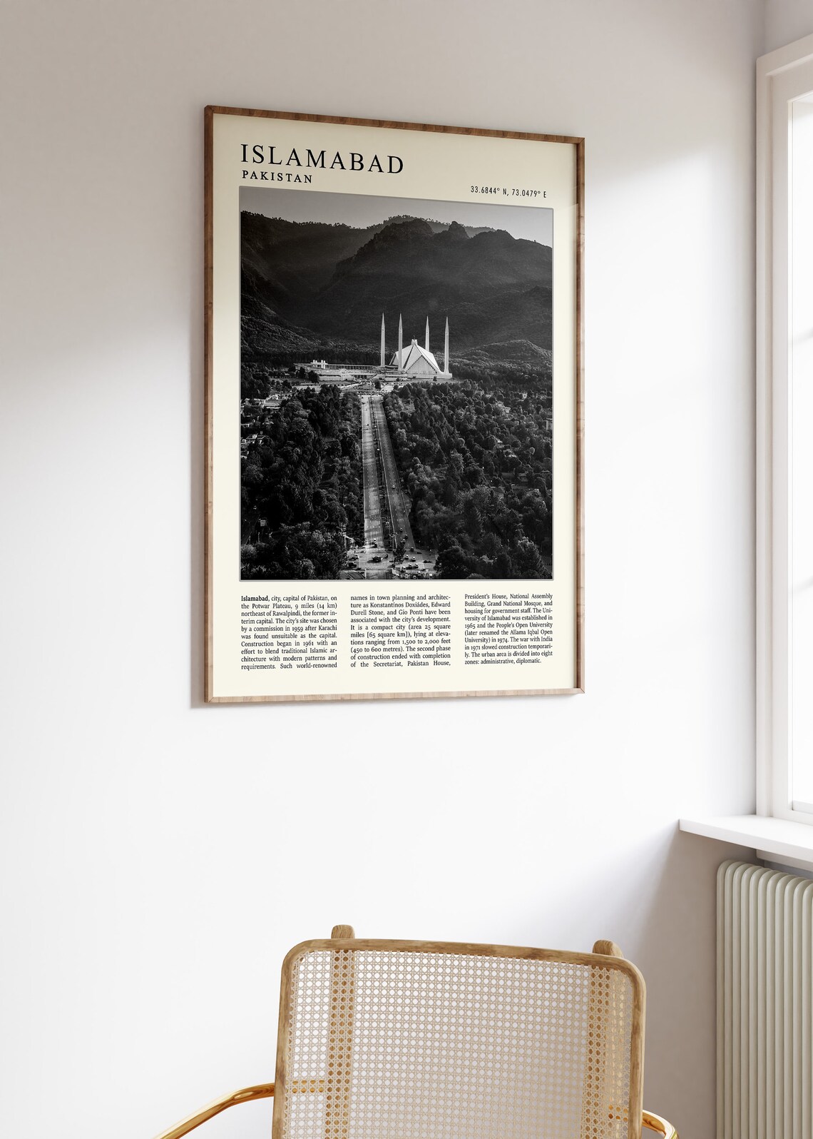 Islamabad Pakistan Faisal Mosque Aerial Black White Photo Poster - Image 2