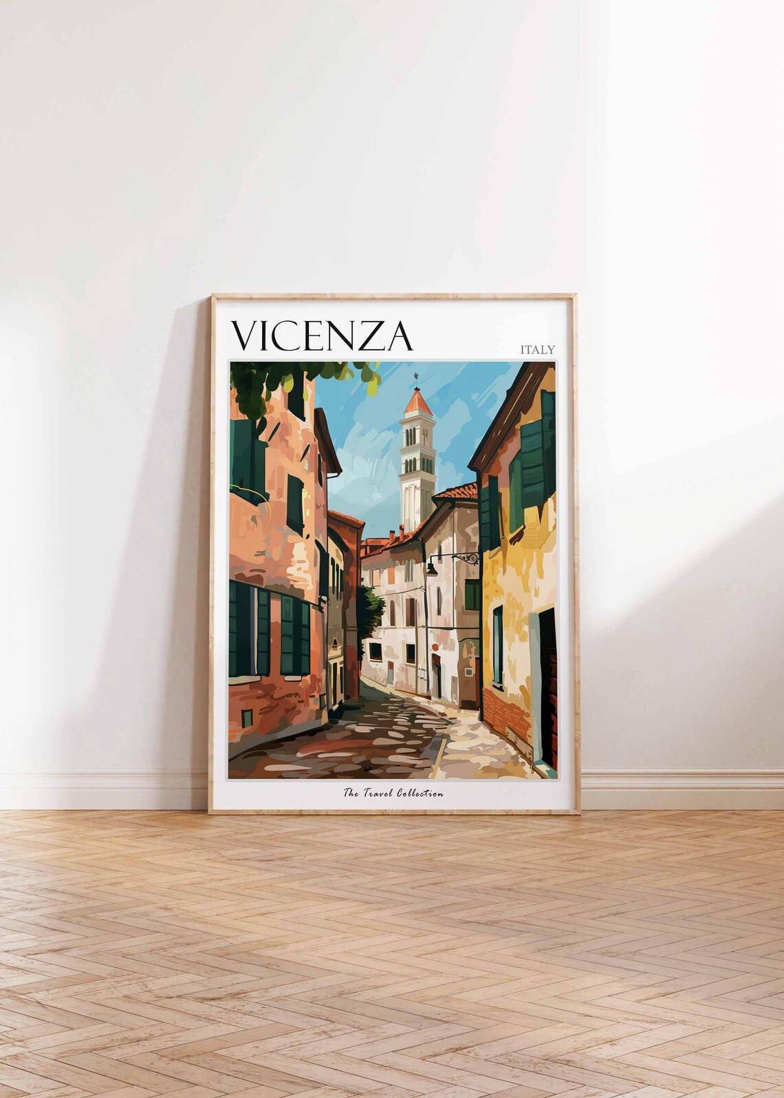 Vicenza Italy Bell Tower Old Town Street Scene Travel Poster - Image 2