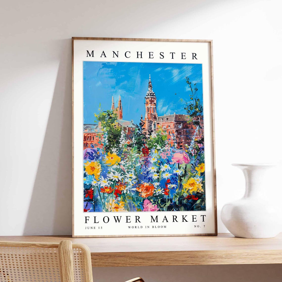 Manchester Flower Market Colorful Wildflower Clock Tower Poster