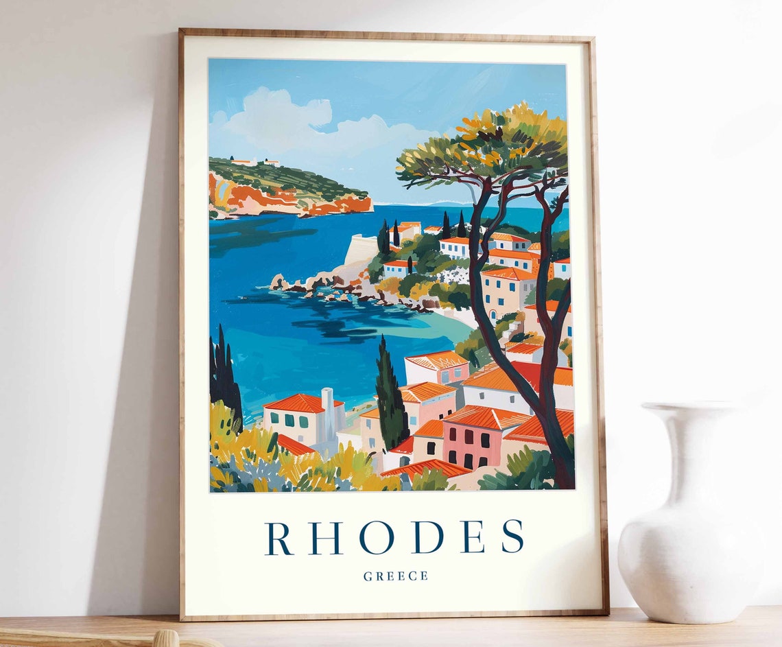 Rhodes Poster Rhodes Travel Print Greece Wall Art Greek Decor Tropical Decor Sea Print Rhodes Gift Rhodes Travel Poster