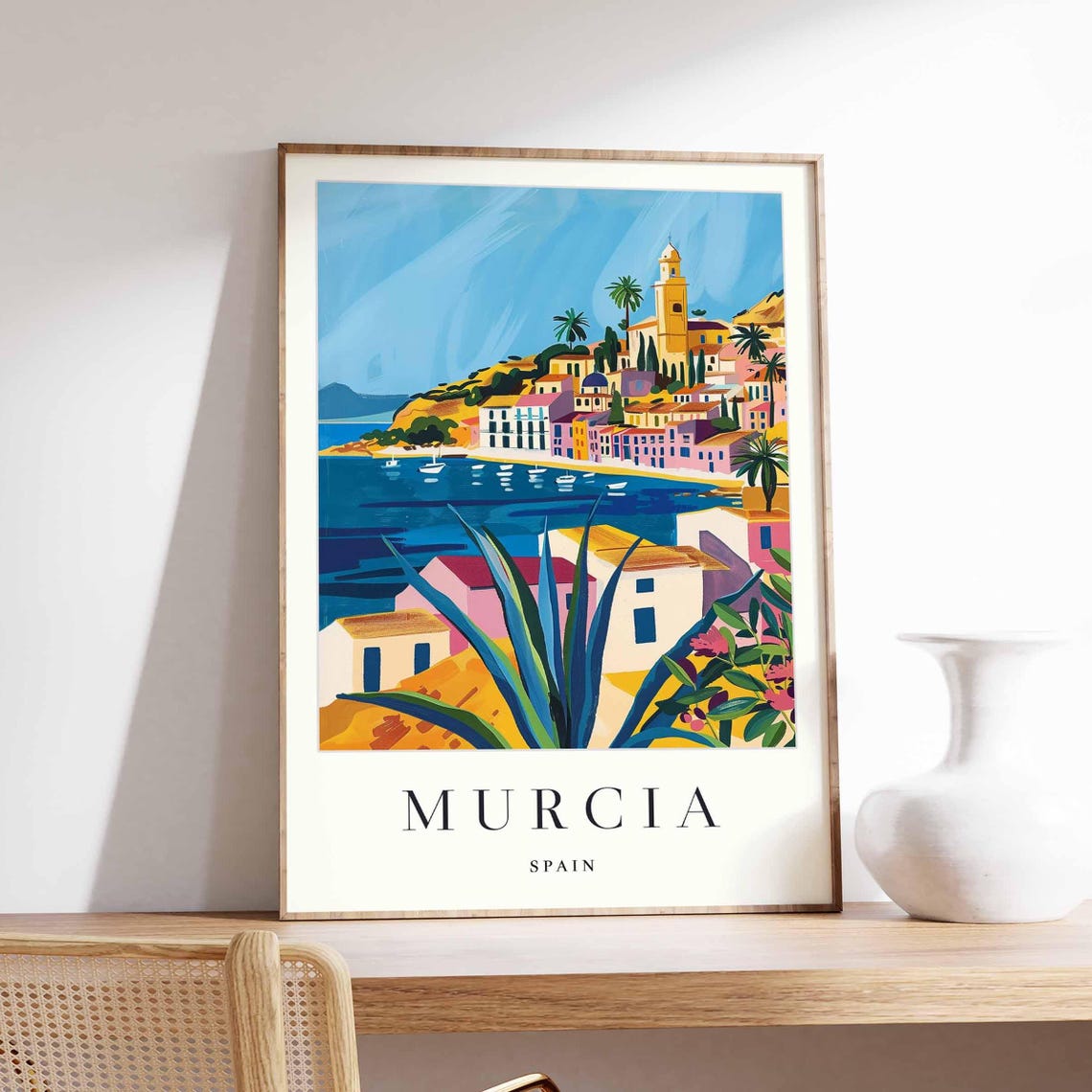 Murcia Spain Harbor Town Bell Tower Mediterranean Travel Poster