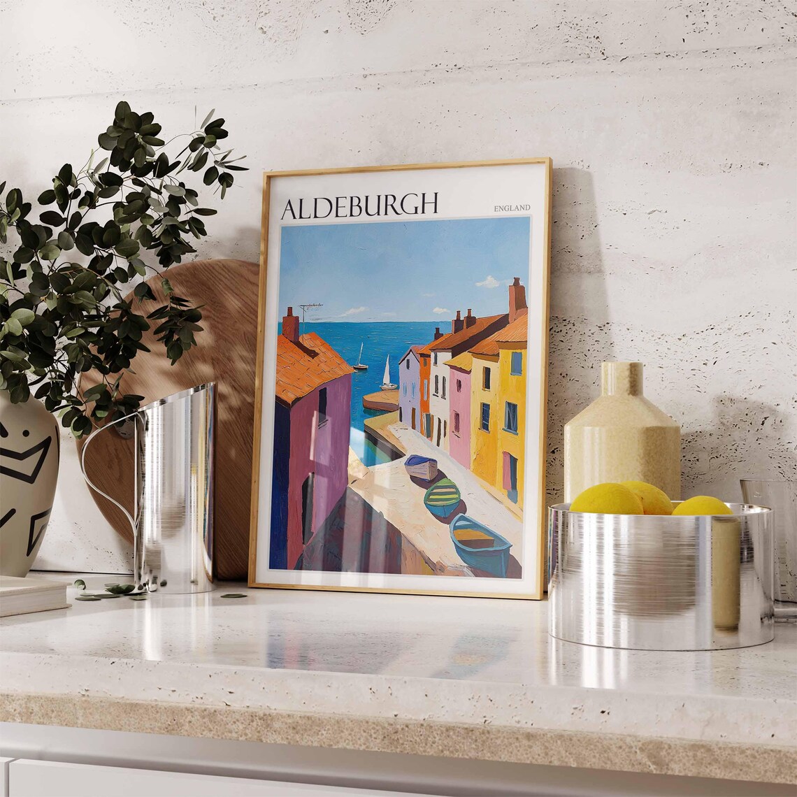 Aldeburgh Quay Colourful Harbour Houses Boats Suffolk Coast Art Poster - Image 2