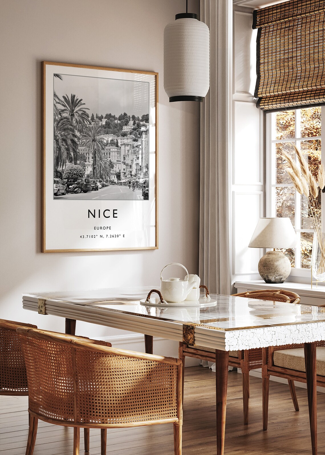 Nice Europe Black White Palm Lined Street Promenade Photo Poster - Image 2