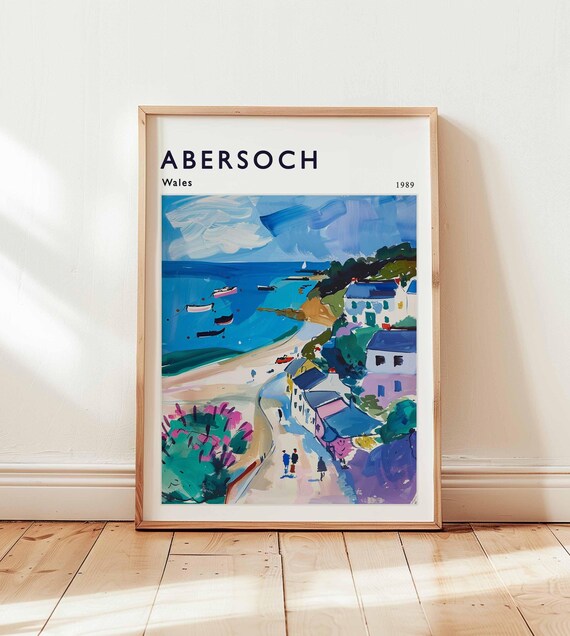 Abersoch Wales 1989 Seaside Beach Boats Cottages Coastal Travel Poster
