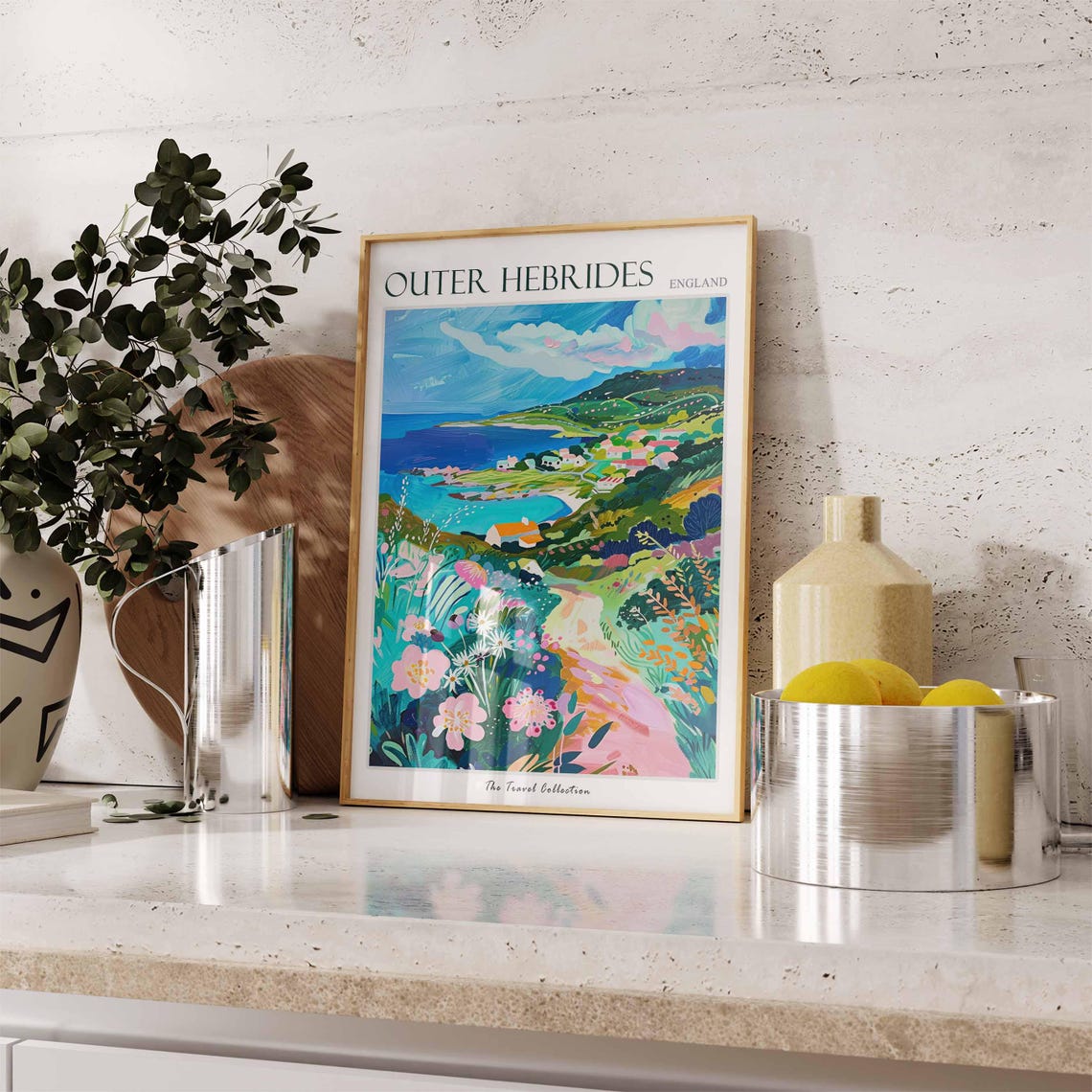 Outer Hebrides Coastal Bay Village Wildflower Scene Travel Poster - Image 3