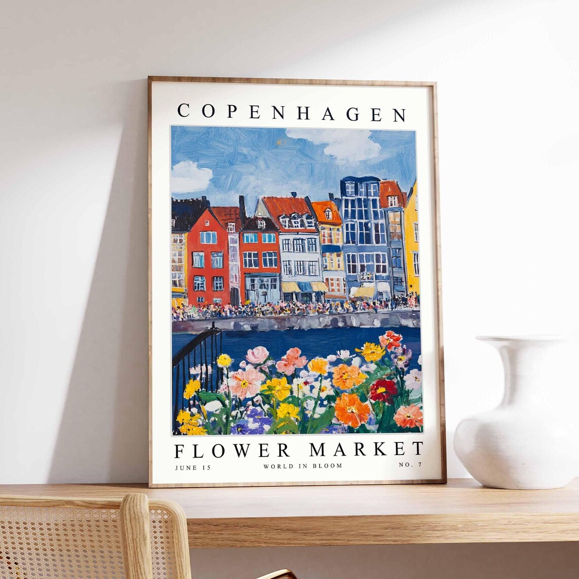Copenhagen Flower Market No 7 Harbor Houses Cosmos Bloom Art Poster