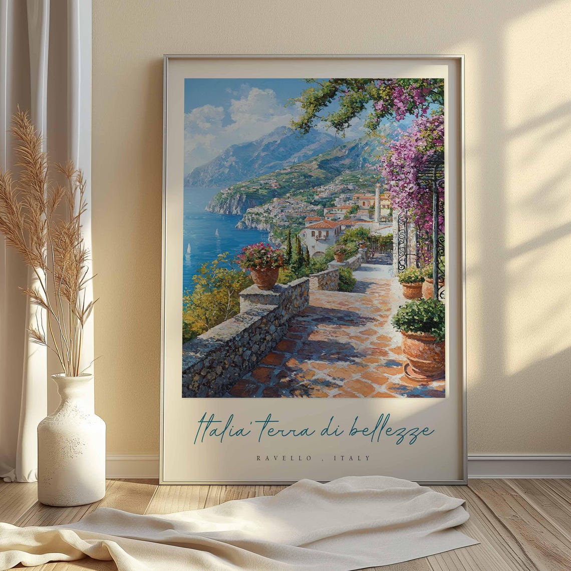 Ravello Italy Stone Terrace Amalfi Coast Sea Bougainvillea Poster - Image 2