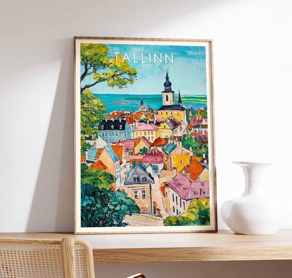 Tallinn Panorama Estonia Old Town Churches Harbor View Travel Poster