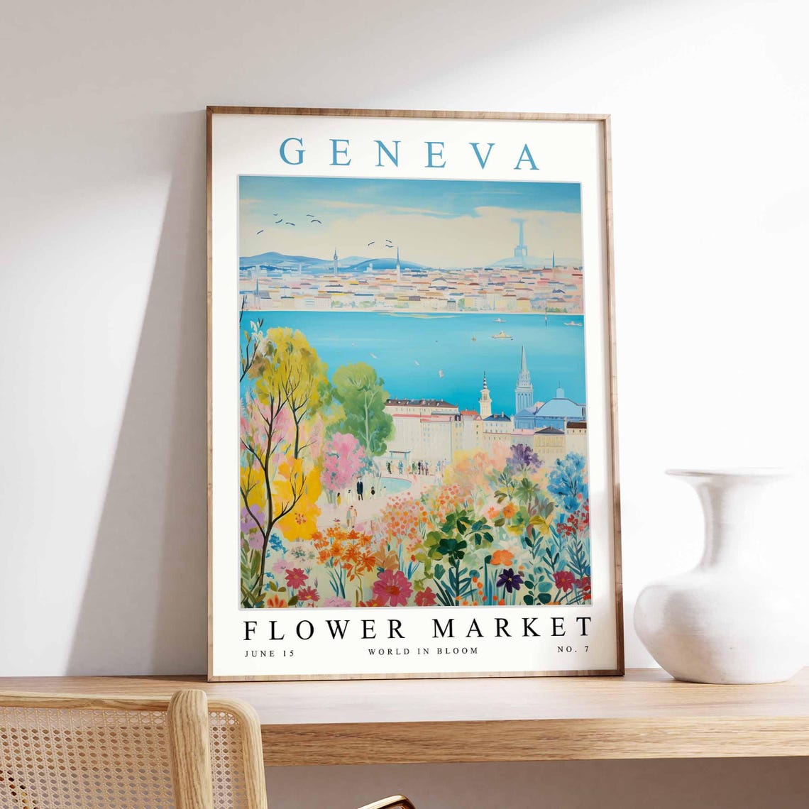Geneva Flower Market Impressionist Lake View Colorful Blooms Poster