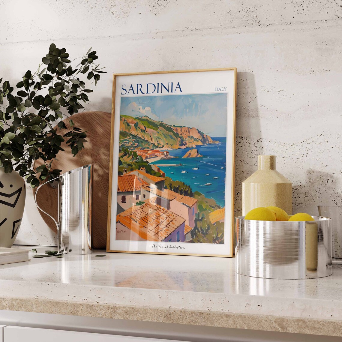 Sardinia Italy Coastal Cliff Town Harbor Boats Travel Poster - Image 2