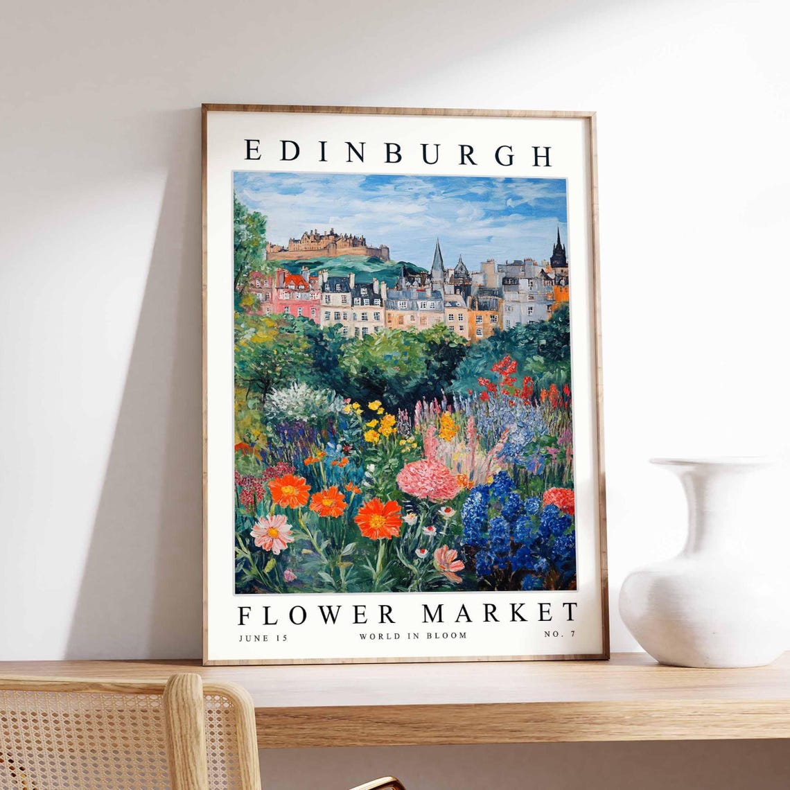 Edinburgh Flower Market Castle Blue Sky Yellow Garden Poster
