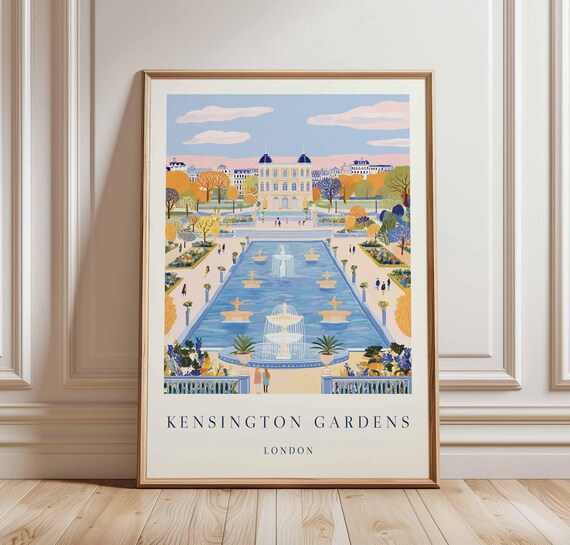 Kensington Gardens London Fountain Pool Palace Illustrated Poster