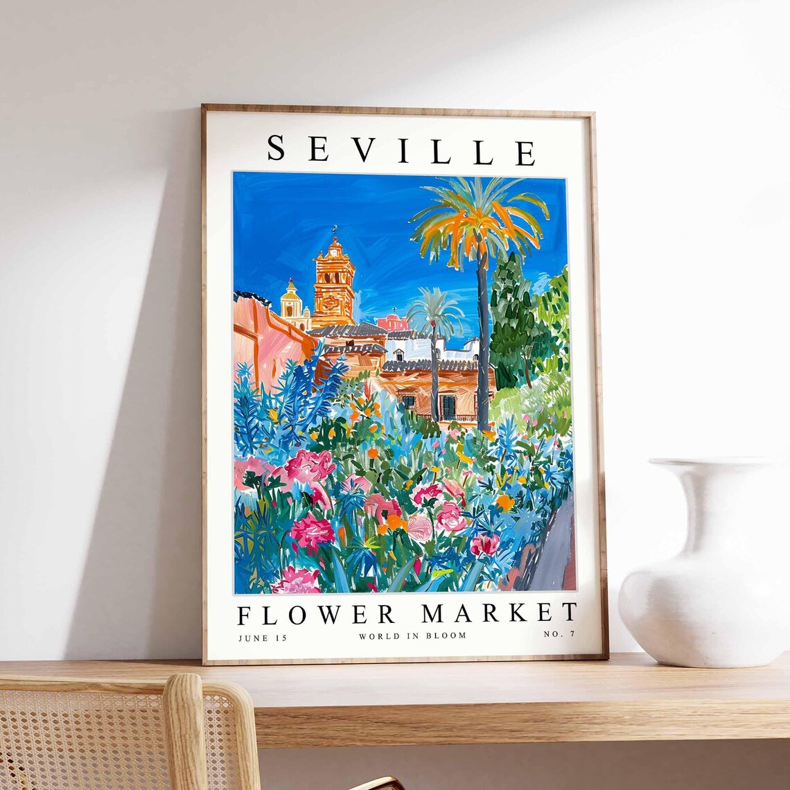 Seville Flower Market Cathedral Garden Palm Bloom Scene Poster