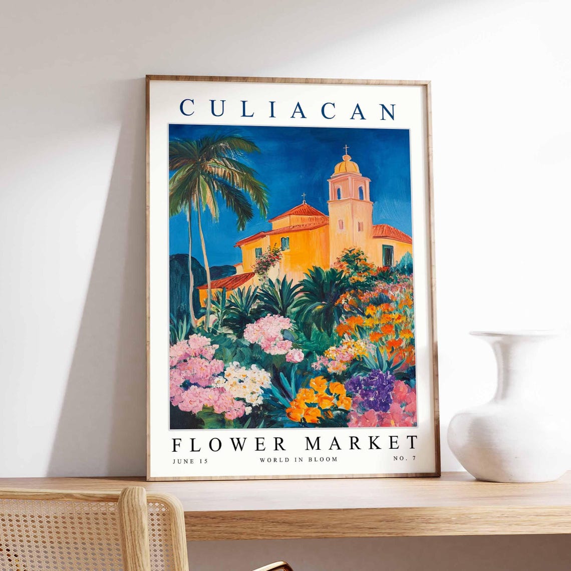 Culiacan Flower Market Orange Church Palm Tree Red Path Poster