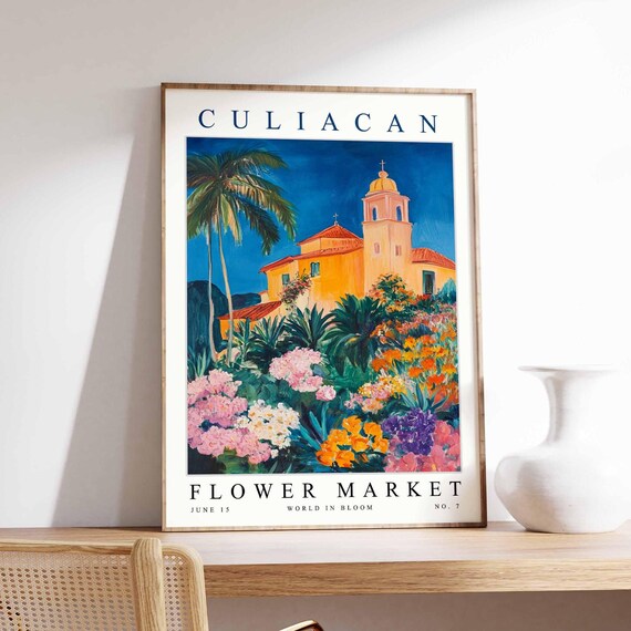 Culiacan Flower Market Poster Print Sinaloa Floral Wall Art Mexico Decor Botanical Latin America Travel