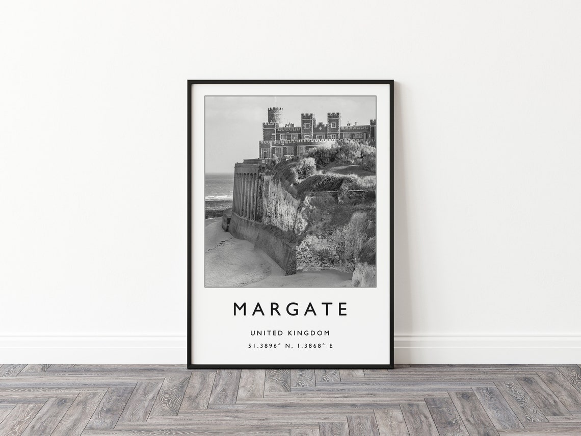 Margate United Kingdom Black and White Clifftop Photo Art Poster - Image 2