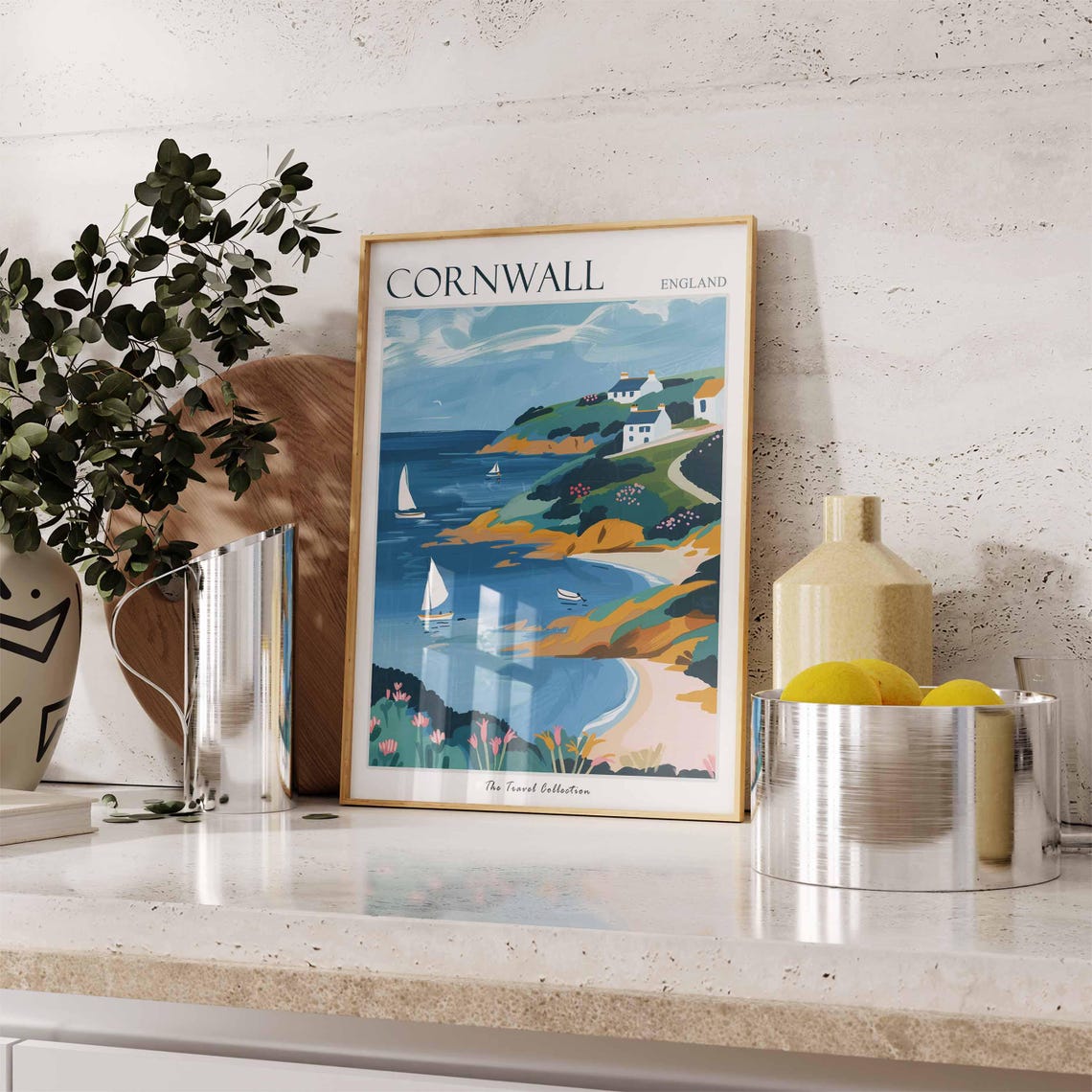 Cornwall England Seaside Cliffs and Sailboats Coastal Art Poster - Image 3