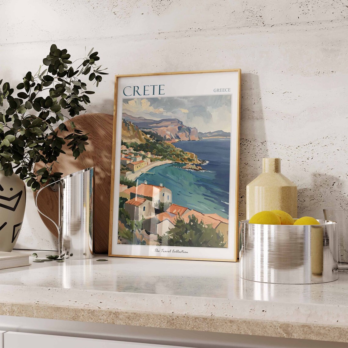 Crete Greece Coastal Village Bay Hillside Painting Travel Poster - Image 2