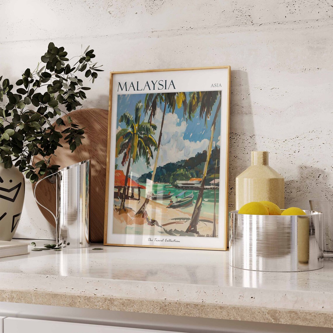 Malaysia Asia Tropical Beach Palm Trees Travel Painting Poster - Image 3