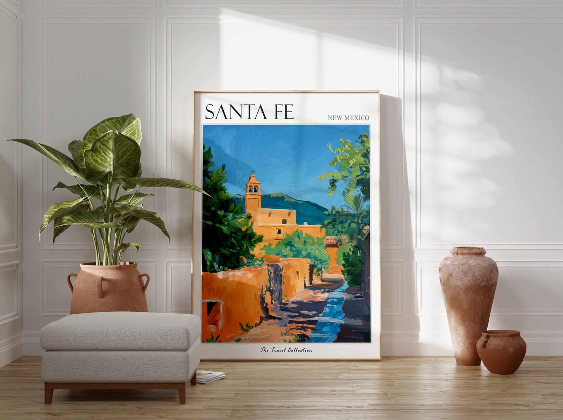 Santa Fe New Mexico Adobe Church Bell Tower Desert Street Poster - Image 2