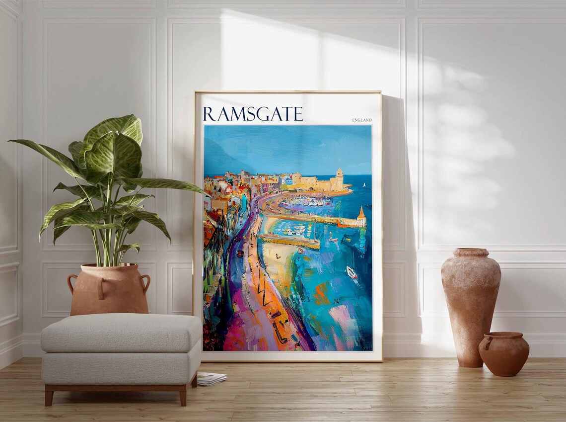 Ramsgate England Aerial Coast Marina Vibrant Painting Poster - Image 4