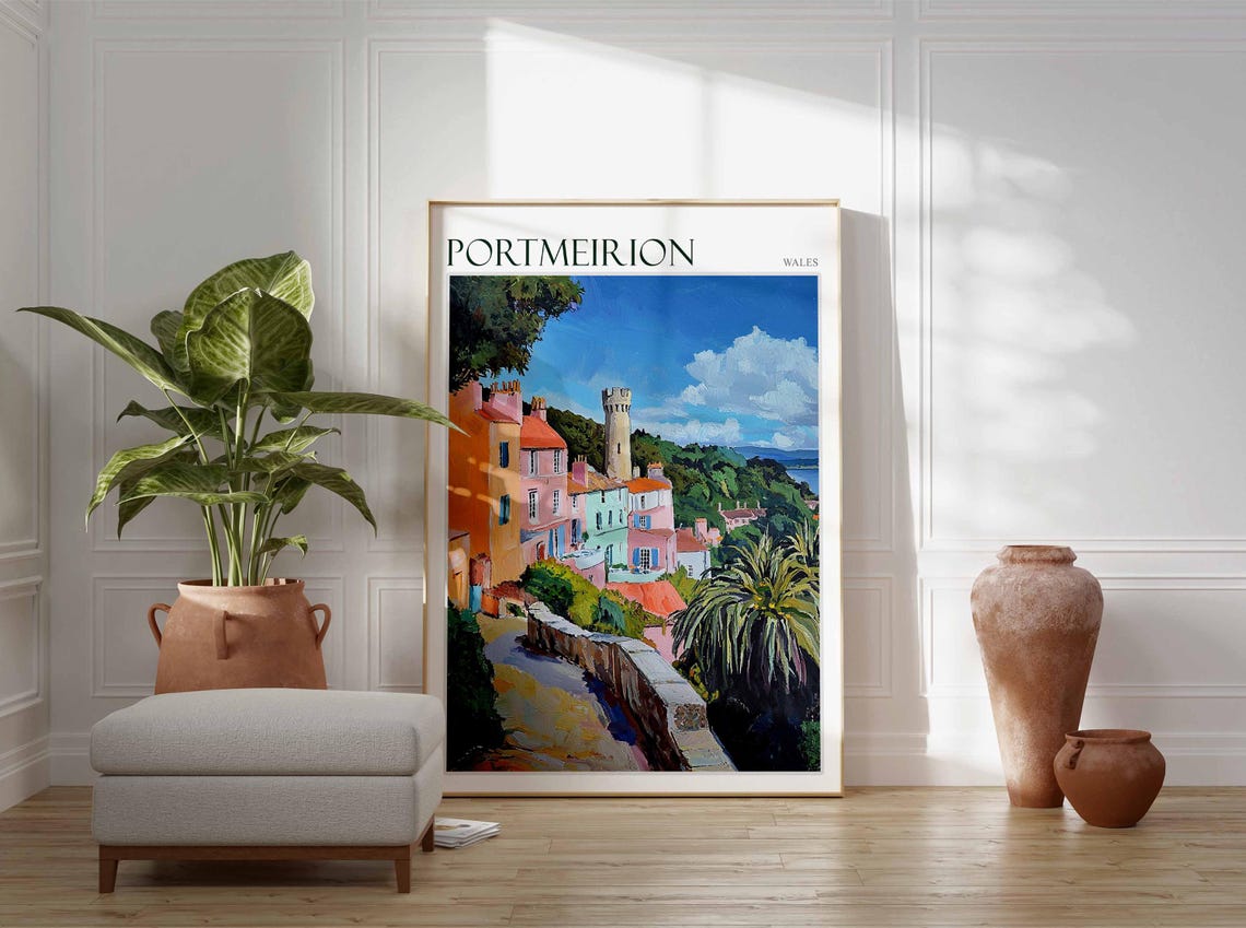 Portmeirion Poster Wales Poster Uk Travel Poster Coastal Wall Art British Decor European Travel Poster Uk Landscape Poster Uk Print - Image 4