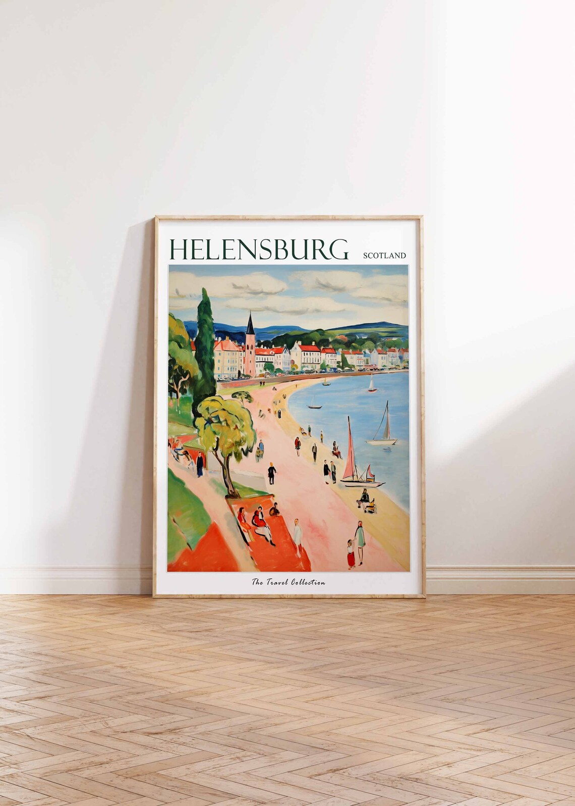 Helensburgh Scotland Pink Promenade Church Spire Sailing Boats Poster - Image 2