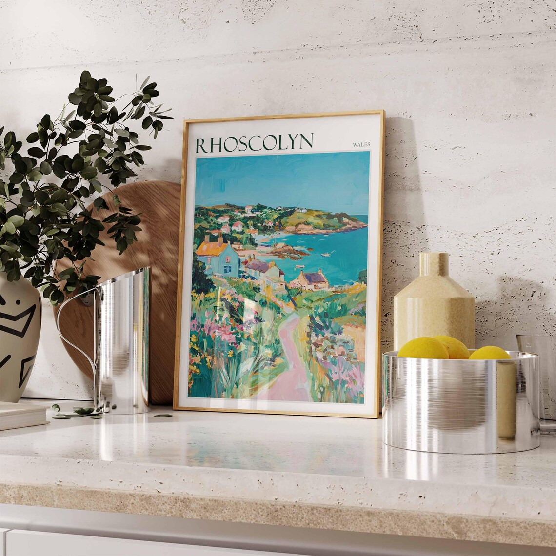 Rhoscolyn Wales Colorful Village Hillside Bay Painting Poster - Image 3