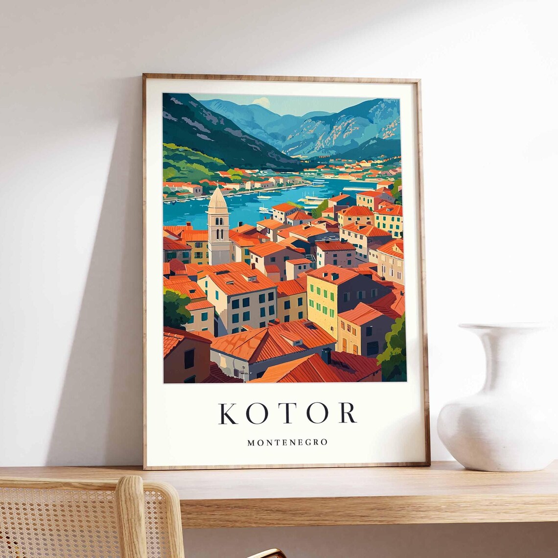 Kotor Montenegro Old Town Red Roofs Bay Mountains Aerial Poster