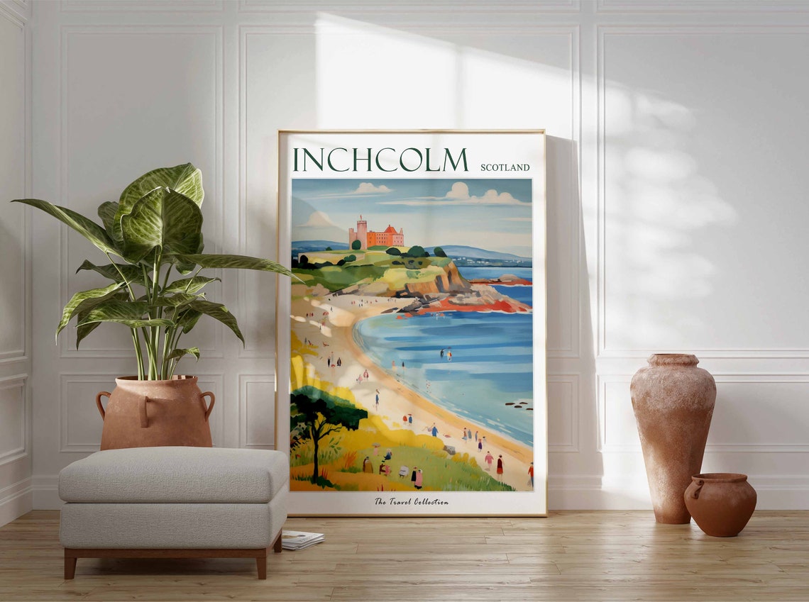 Inchcolm Scotland Castle Headland Sandy Beach Bay View Poster - Image 3