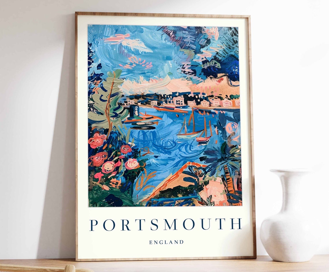 Portsmouth Poster Portsmouth Travel Print England Wall Art British Travel Print Uk Decor City Print Portsmouth Travel Poster