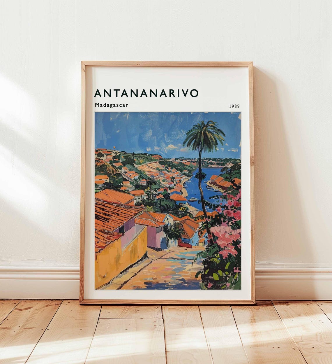 Antananarivo Madagascar 1989 Harbor Rooftops Palm Travel Poster