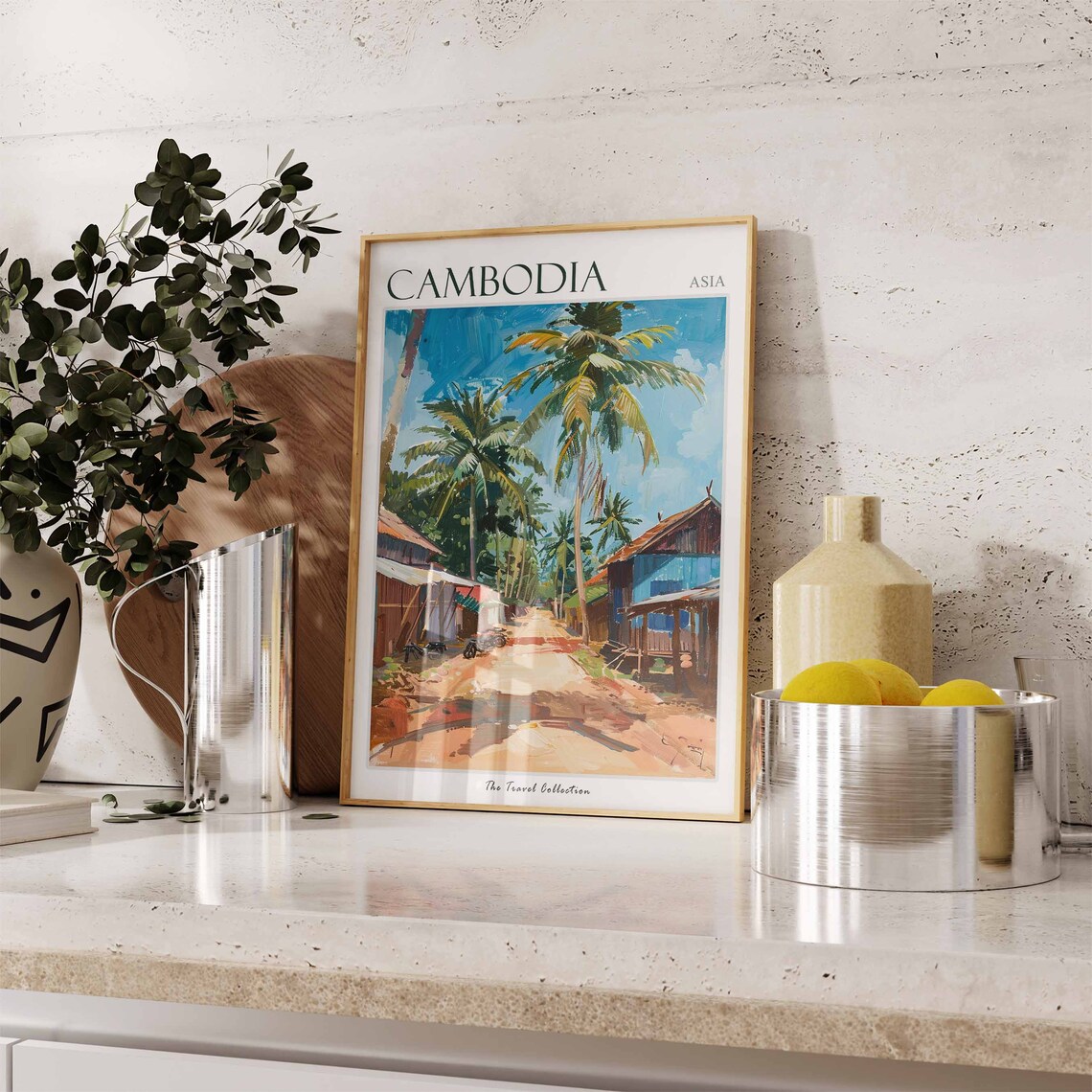Cambodia Asia Village Dirt Street Stilt Houses Travel Poster - Image 3