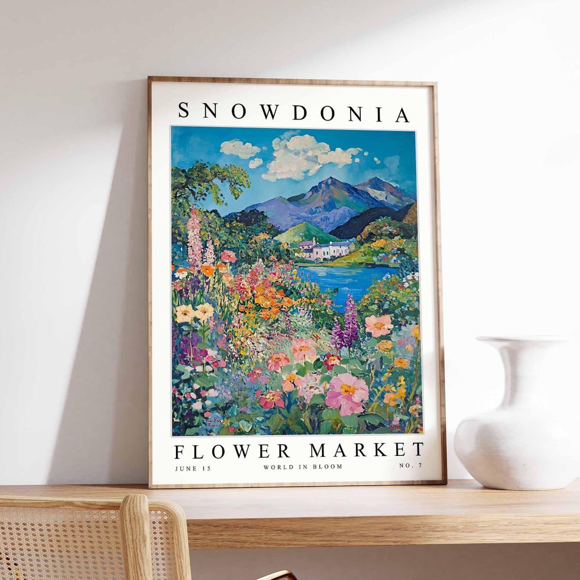 Snowdonia Flower Market Mountain Lake Village Lush Garden Poster