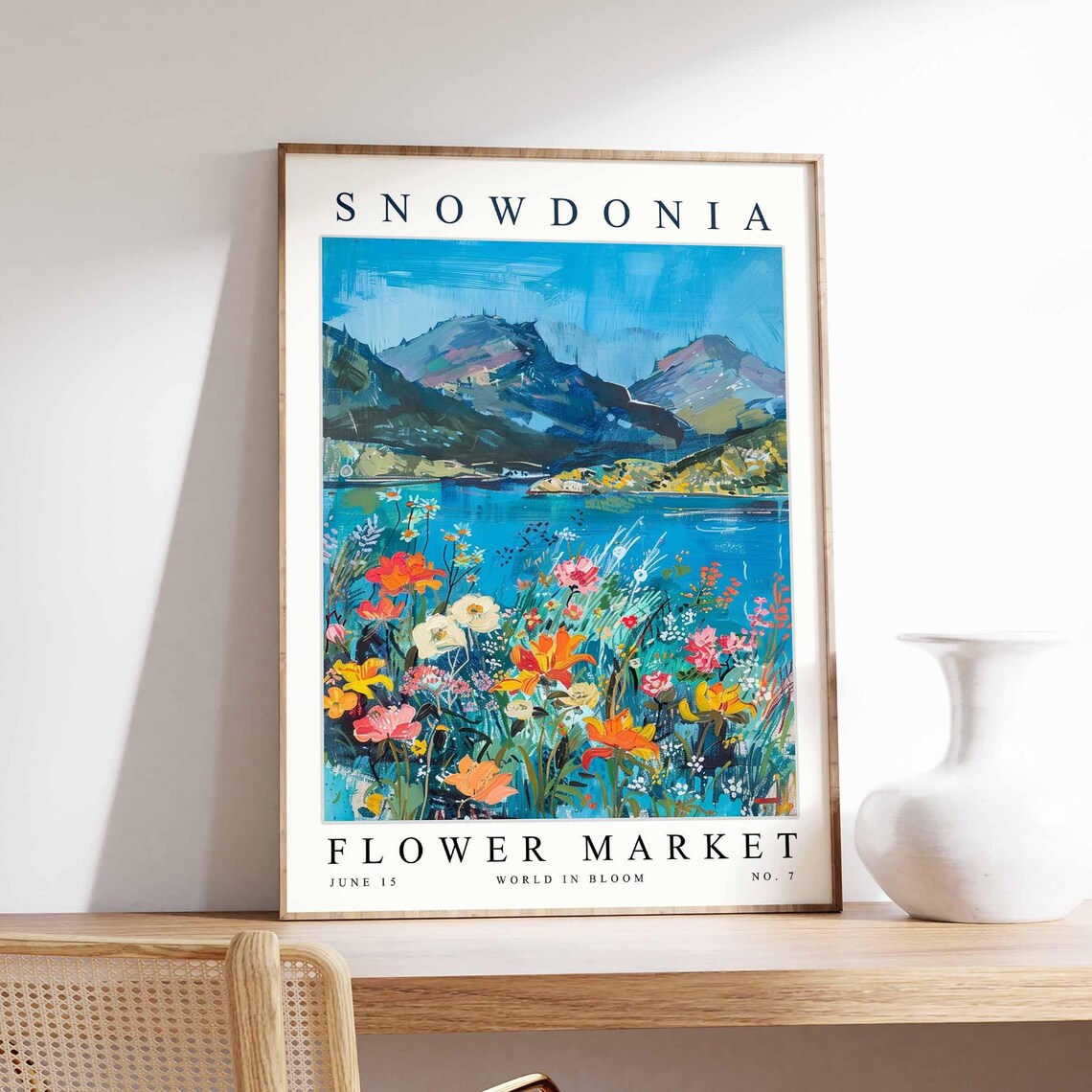Snowdonia Flower Market Mountain Lake Colorful Wildflower Field Poster