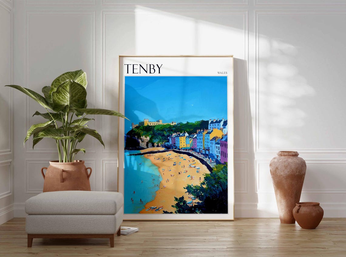 Tenby Poster Wales Poster Uk Travel Poster Coastal Wall Art Uk Home Decor Welsh Travel Decor Tenby Travel Print Wales Travel Print - Image 2