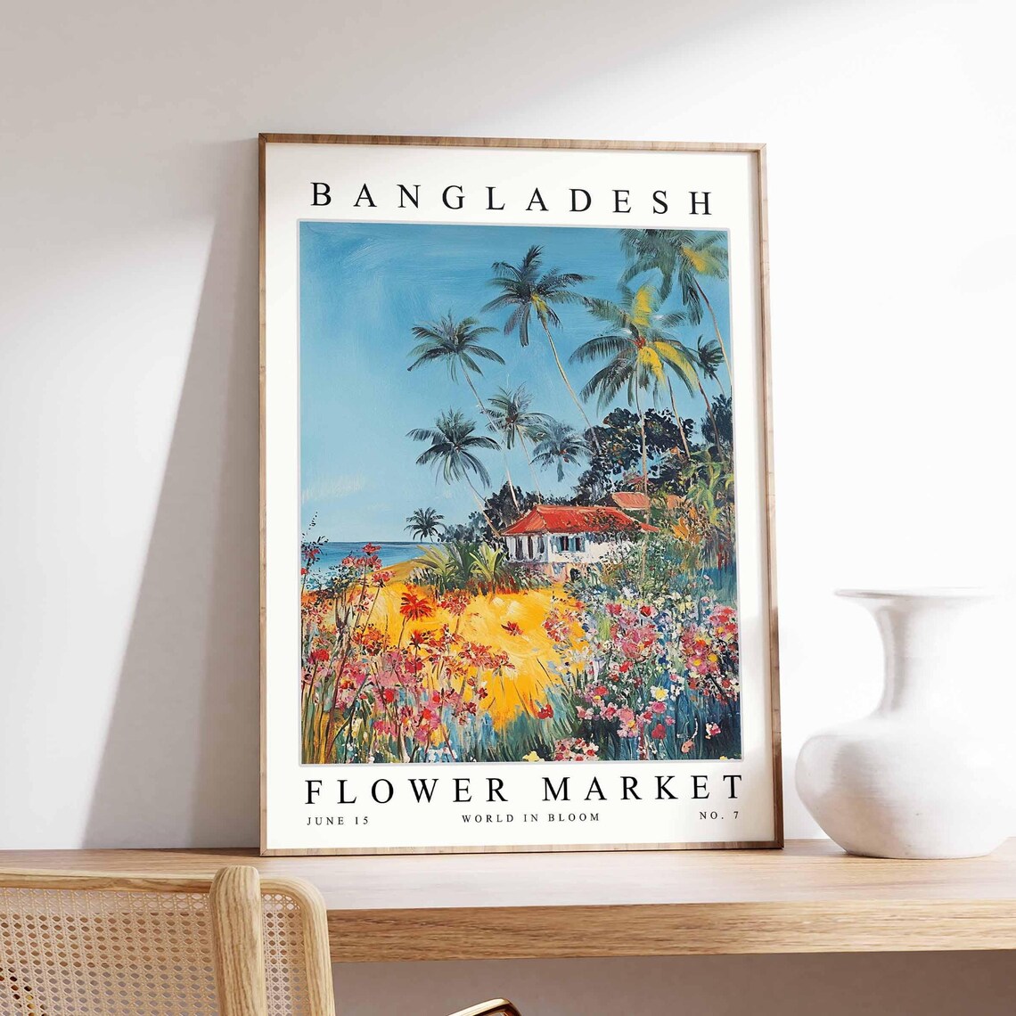 Bangladesh Golden Flower Field Coastal Cottage Flower Market Poster